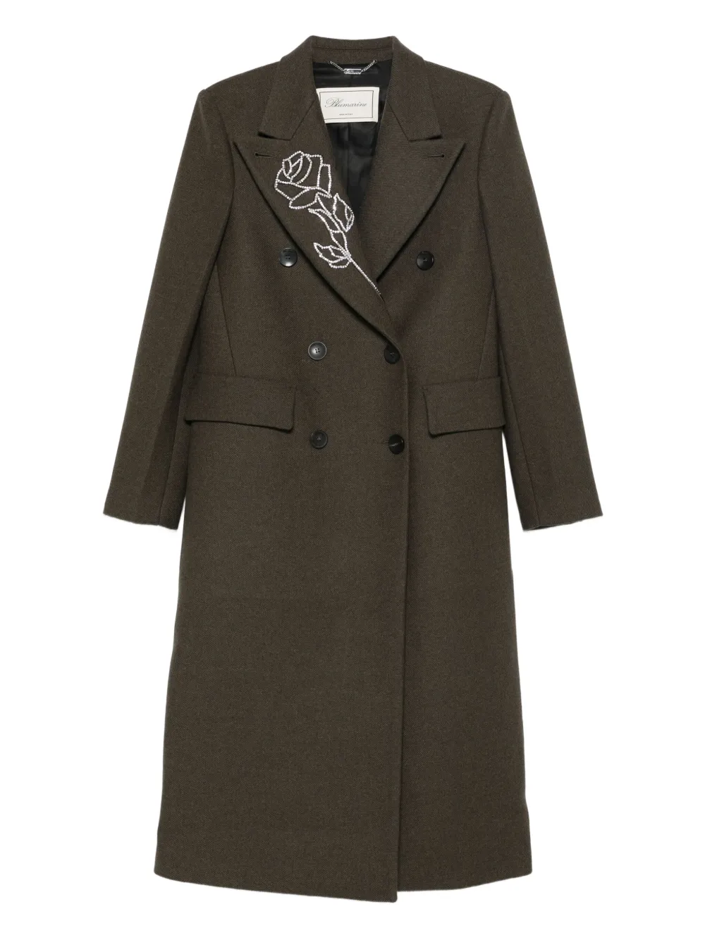 Blumarine Rose-embellished Coat In Brown