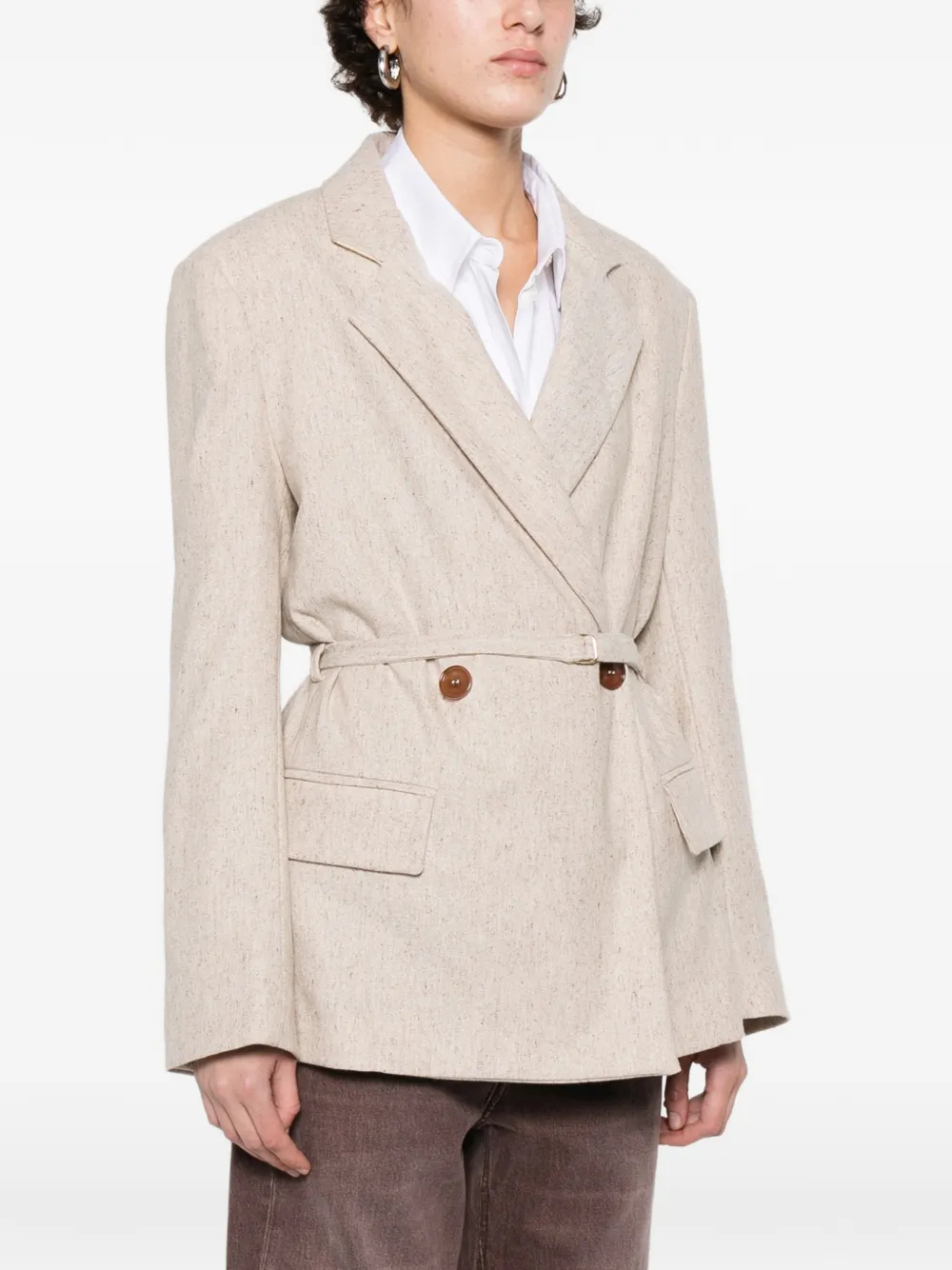  Erika Cavallini Belted Double-breasted Blazer - Neutrals 