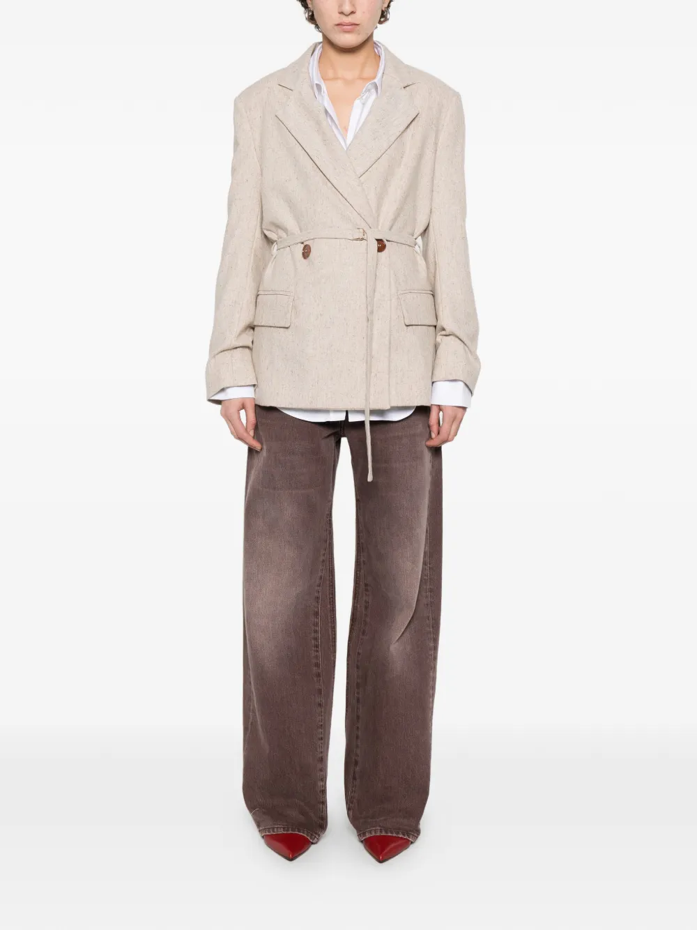  Erika Cavallini Belted Double-breasted Blazer - Neutrals 