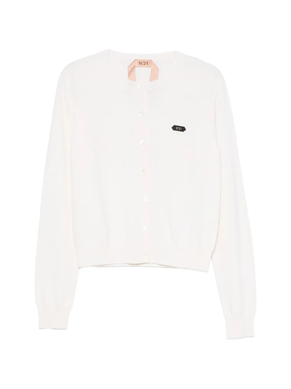 Nº21 logo-patch knitted cardigan - Neutrals