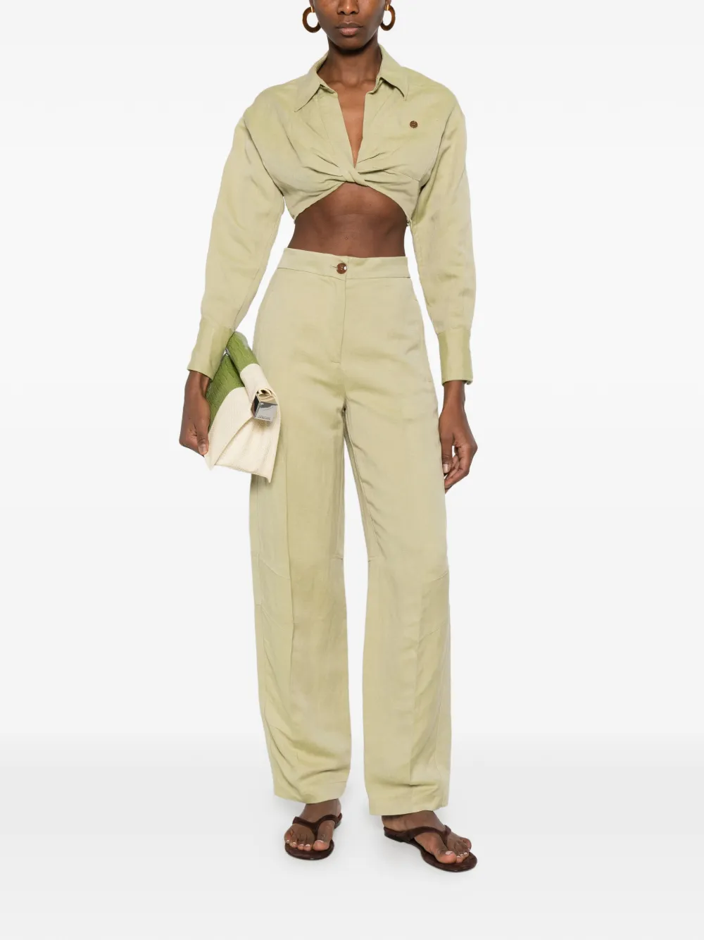 Erika Cavallini Broek met knoopdetail Groen