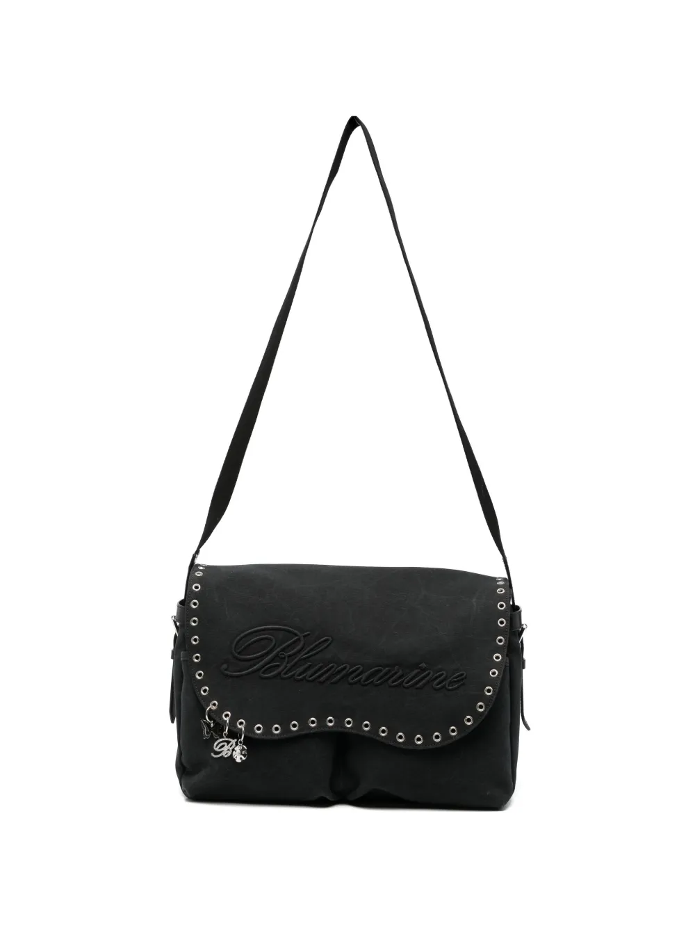Blumarine eyelet-embellished logo-embroidered cross body bag - Nero