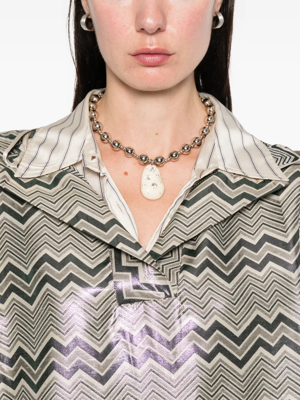 Missoni Hood Chevron-pattern Cape In Green