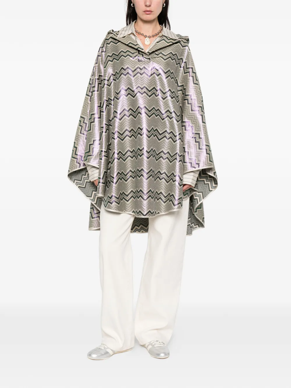 Missoni Hood Chevron-pattern Cape In Green