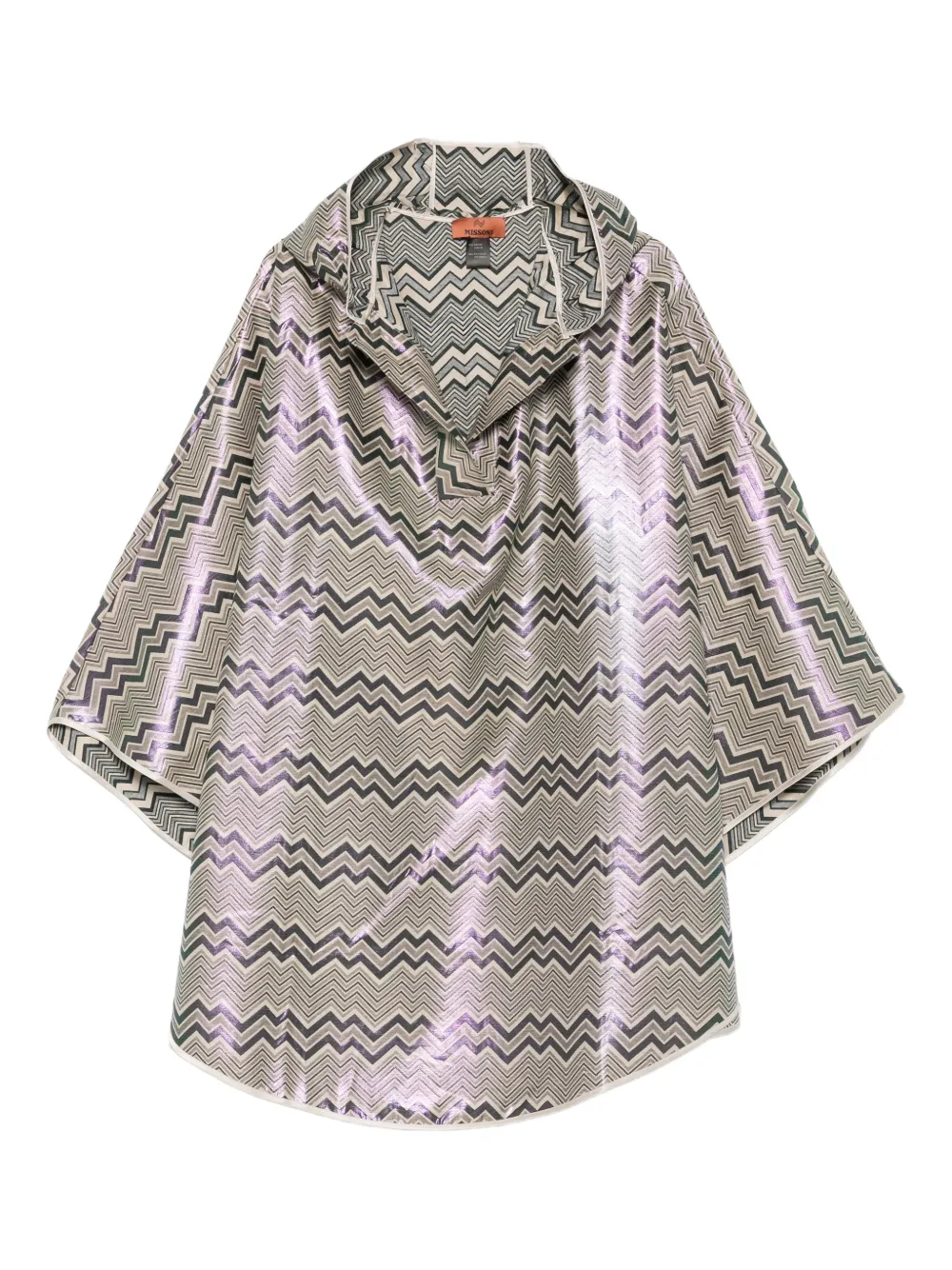 Missoni Hood Chevron-pattern Cape In Green