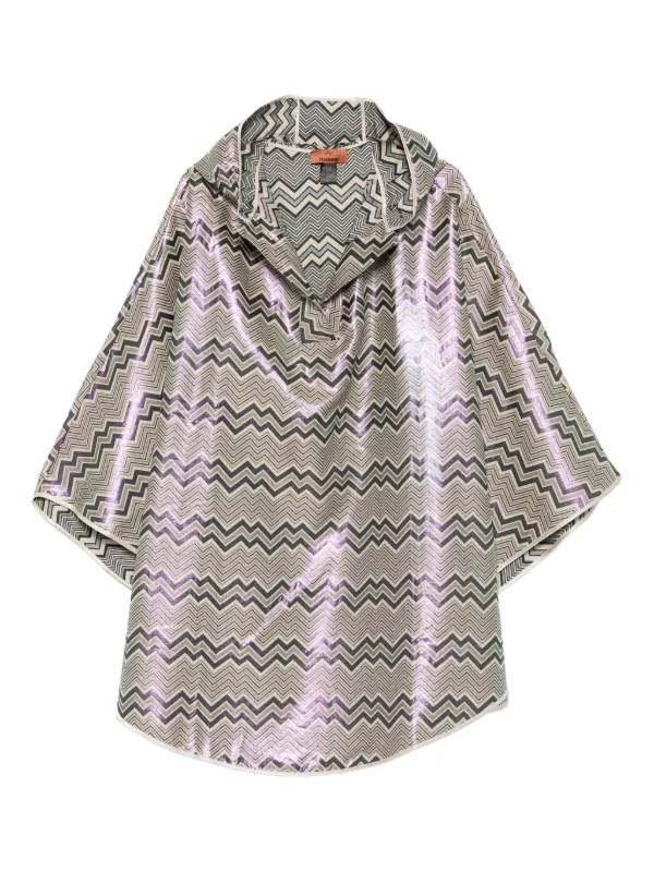 Missoni Hood Chevron-pattern Cape in Green