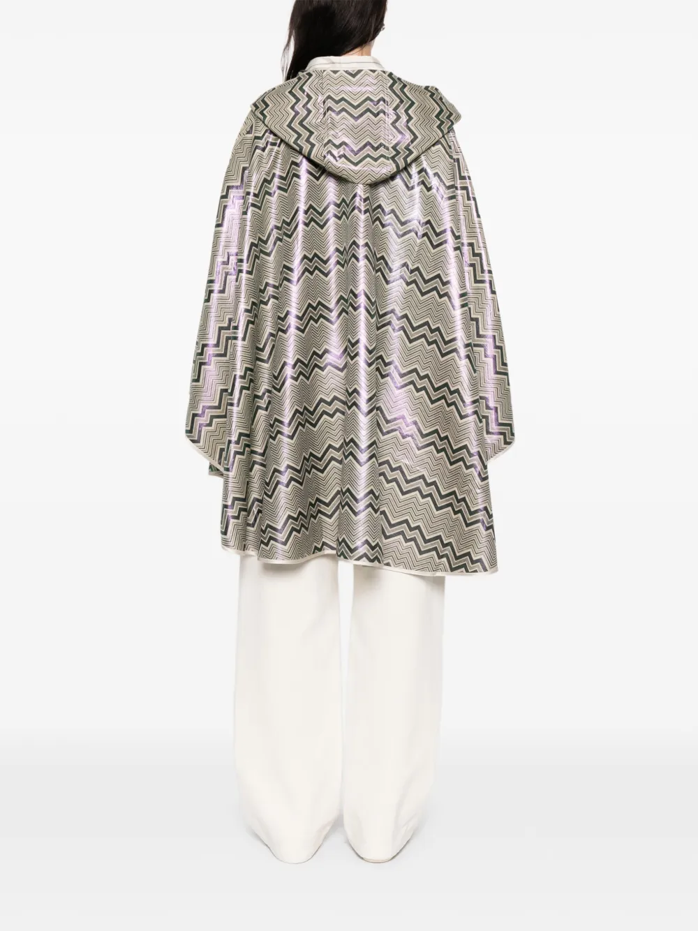 Missoni Hood Chevron-pattern Cape In Green