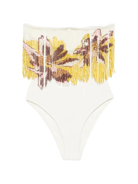 Água de Coco bead-embellished fringed swimsuit