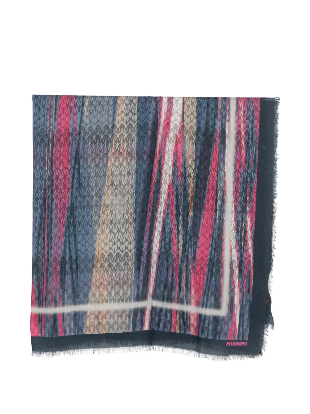 Missoni zigzag-print frayed scarf - Blu
