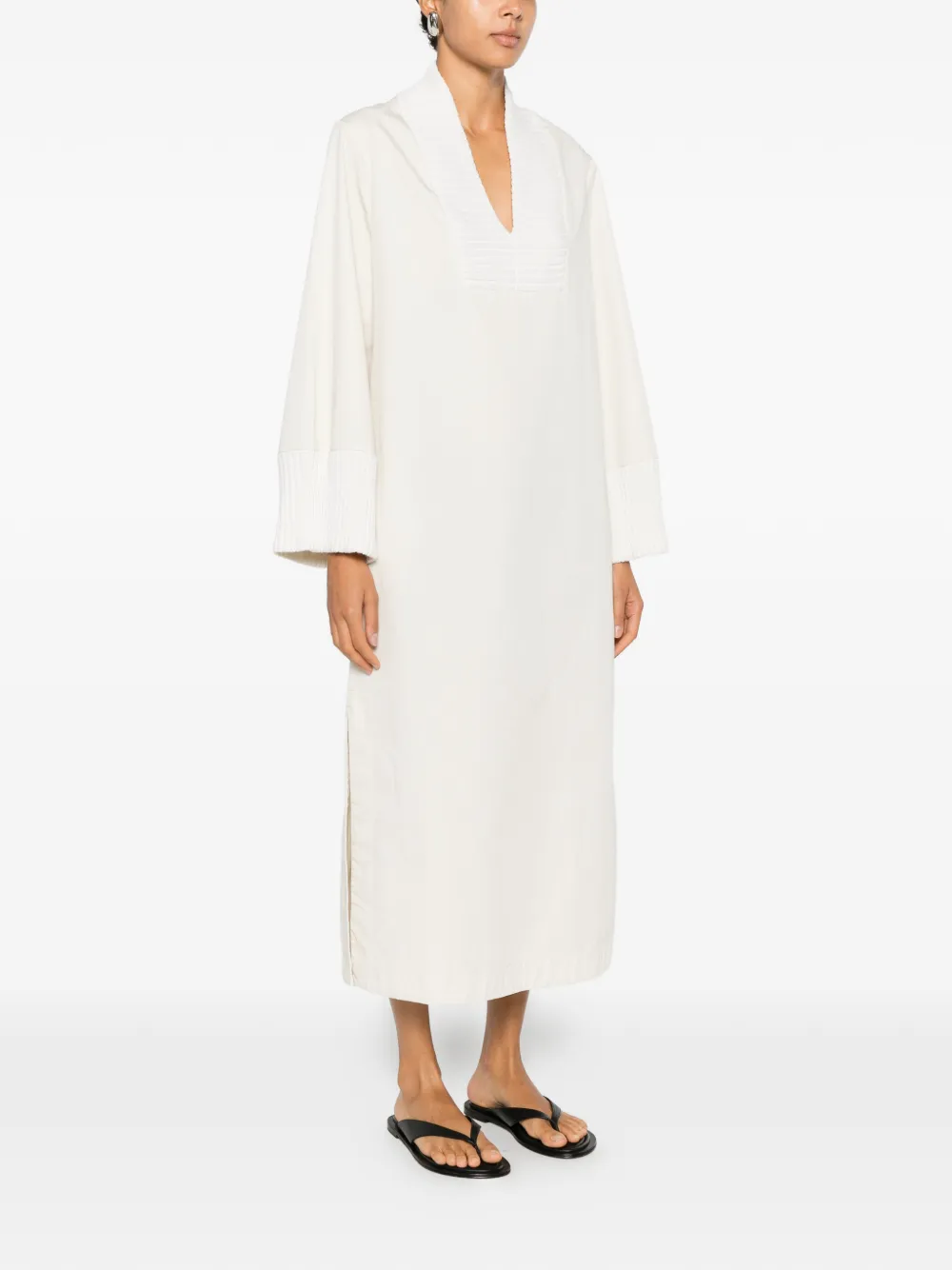 By Malene Birger Moldoa midi-jurk met ribgebreide afwerking Beige