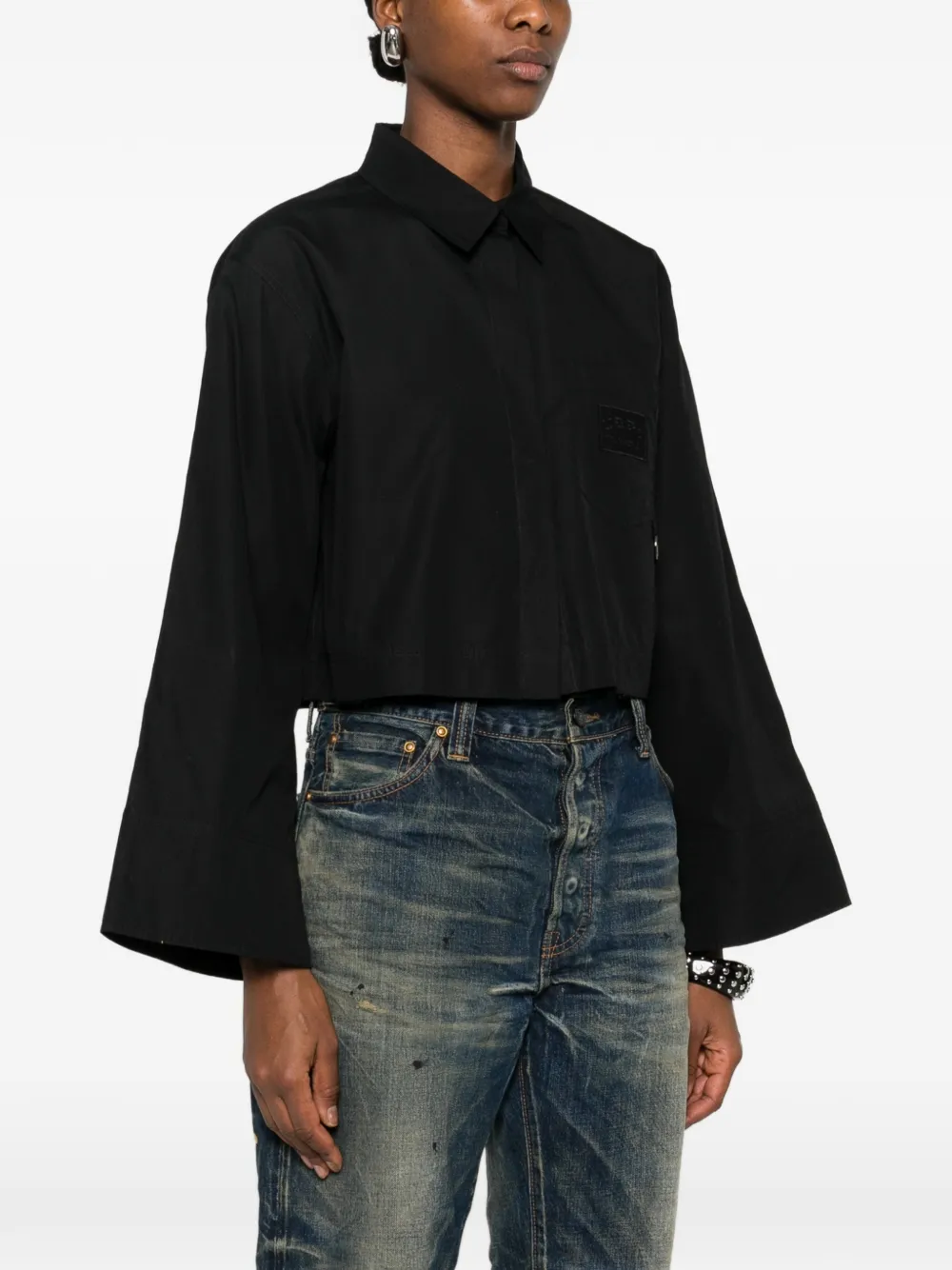  Nº21 Wide-sleeve Cropped Shirt - Black 