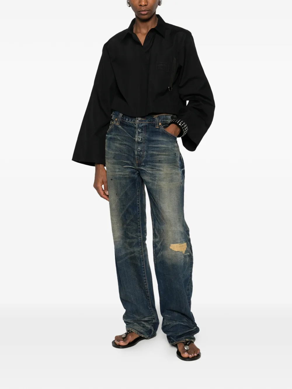  Nº21 Wide-sleeve Cropped Shirt - Black 