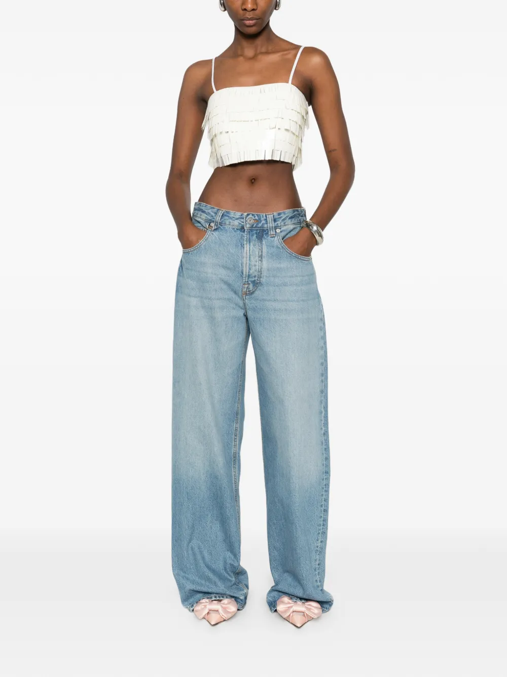  Circus Hotel Fringed Strappy Top - White 