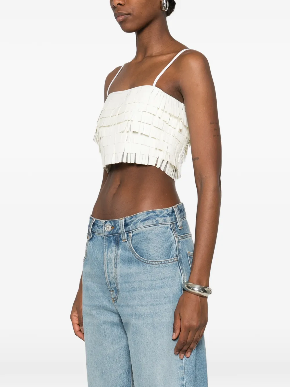  Circus Hotel Fringed Strappy Top - White 