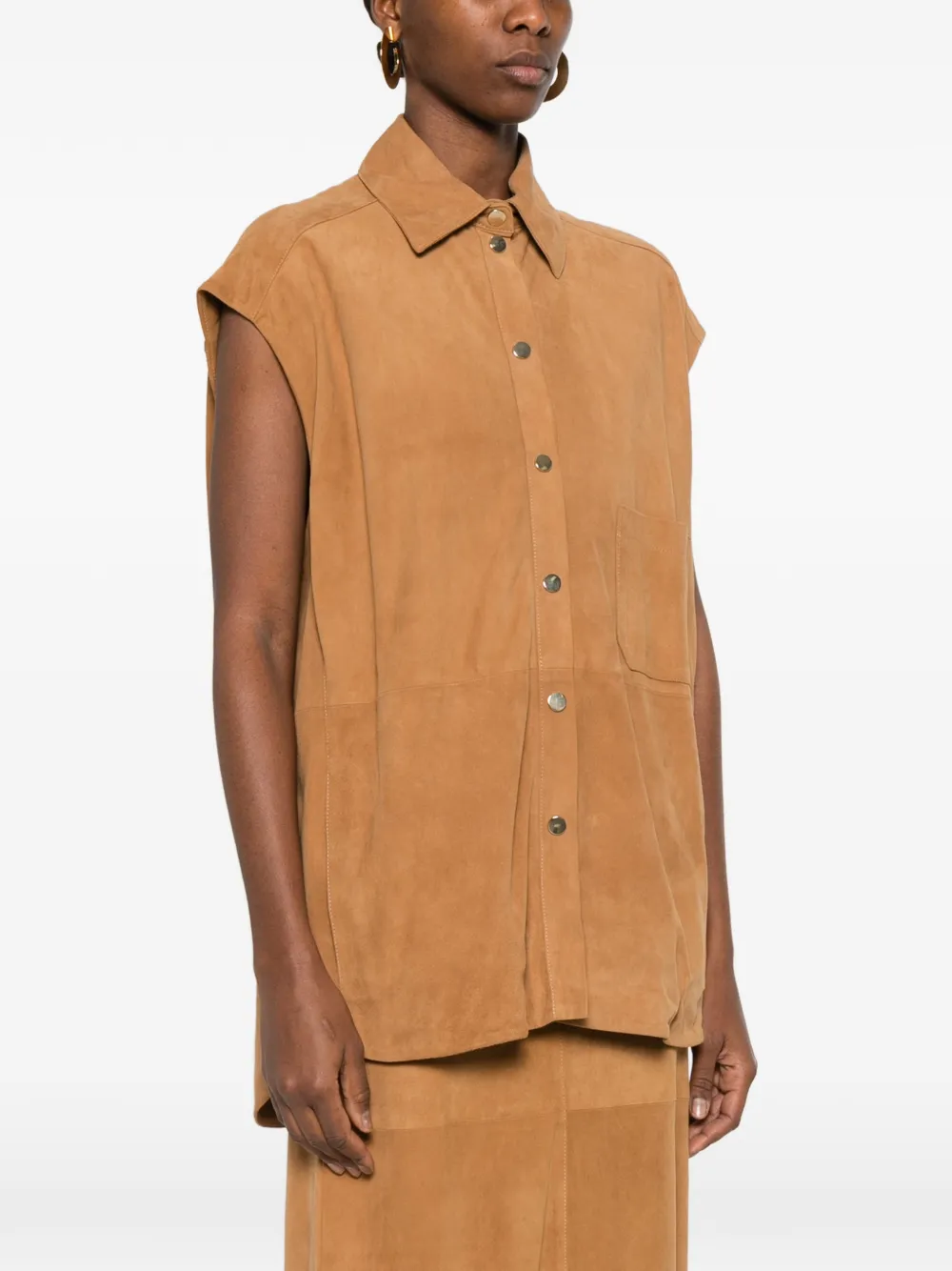  Erika Cavallini Chest Pocket Button Down Waistcoat - Brown 