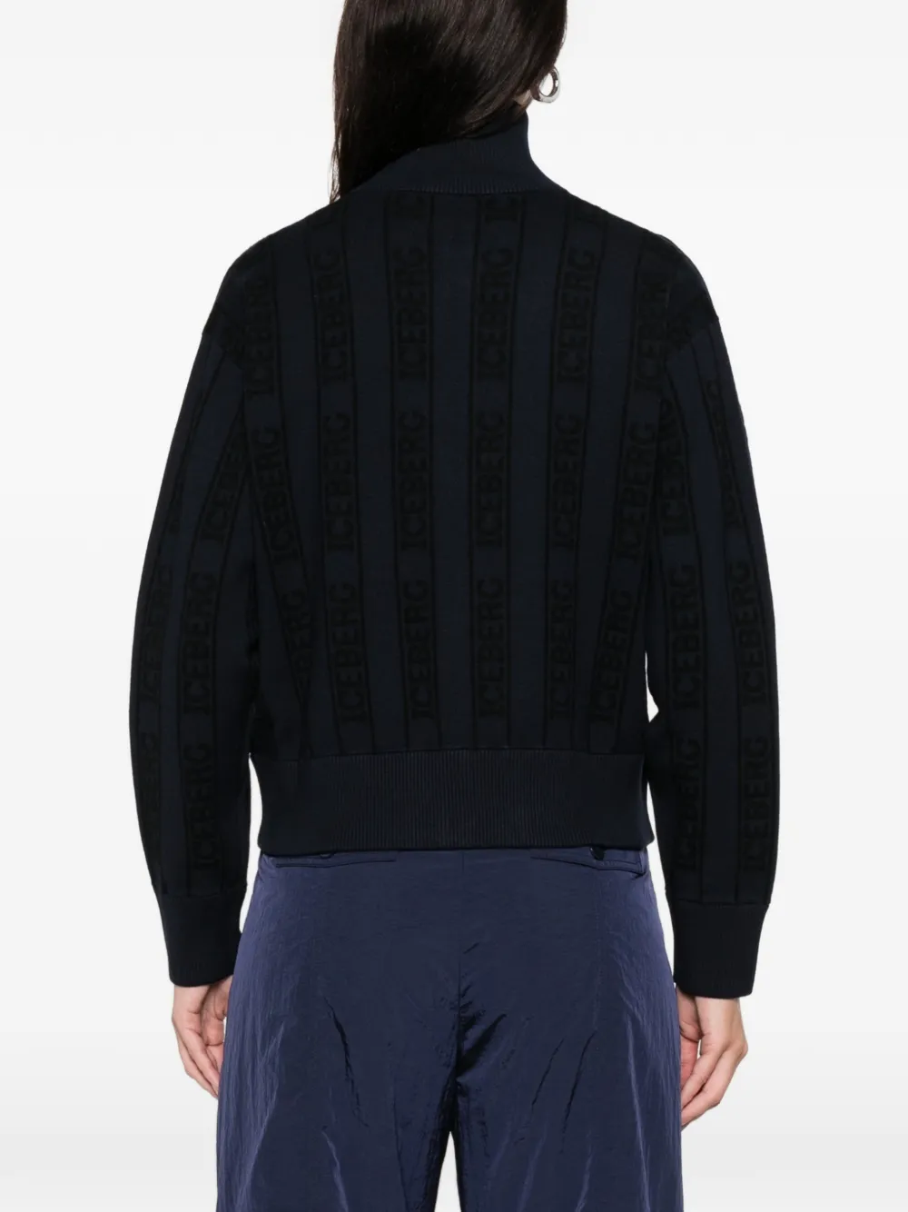 Iceberg Logo-knit Jacket In Blue