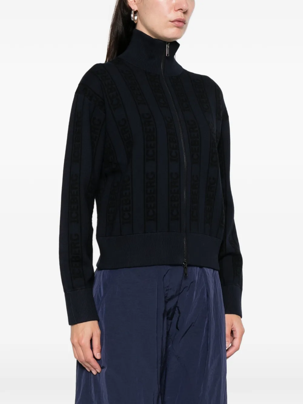 Iceberg Logo-knit Jacket In Blue