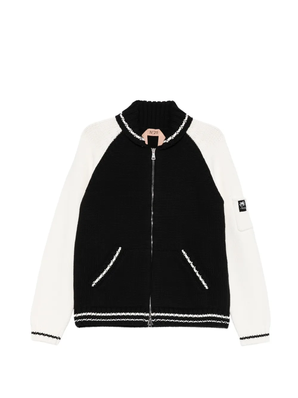 Nº21 knitted colour-block bomber jacket - Nero