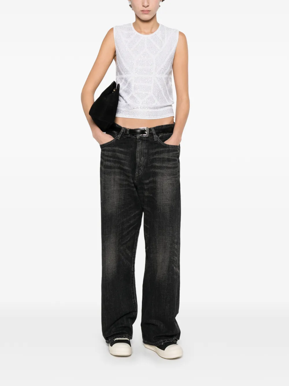  Circus Hotel Sequinned Sleeveless Top - White 