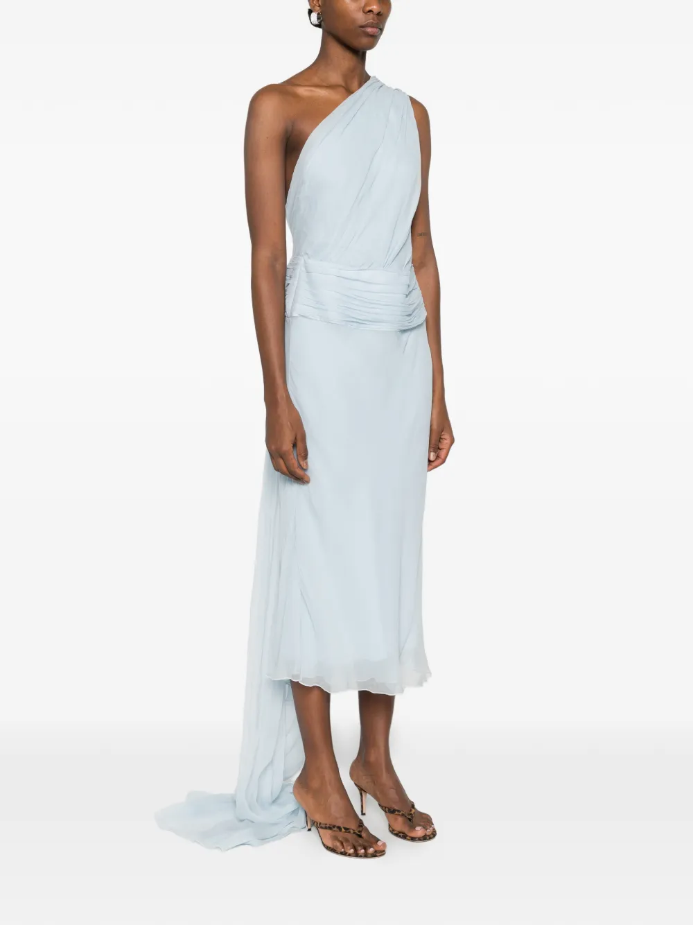  Nº21 One-shoulder Draped Midi Dress - Blue 