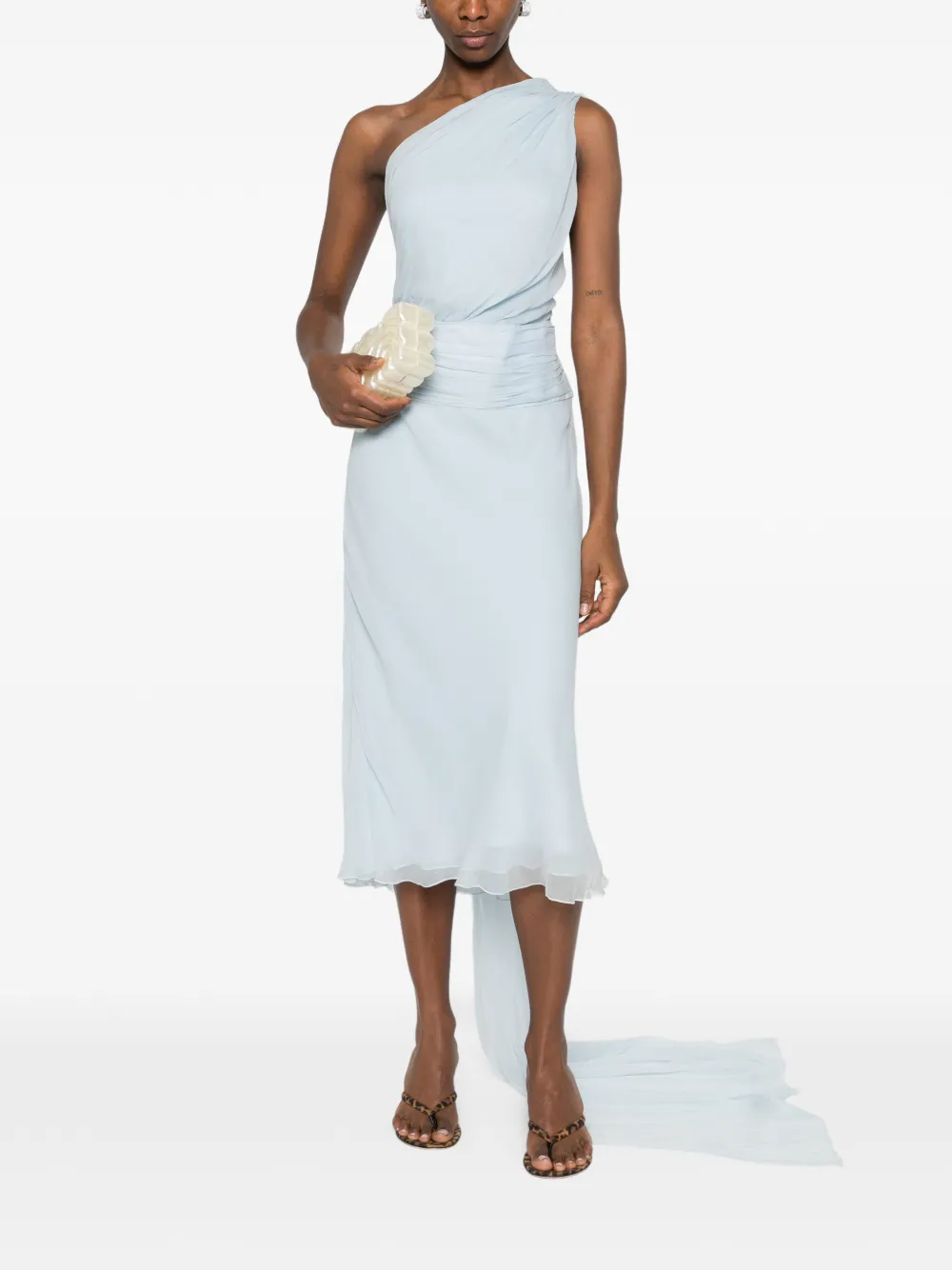  Nº21 One-shoulder Draped Midi Dress - Blue 