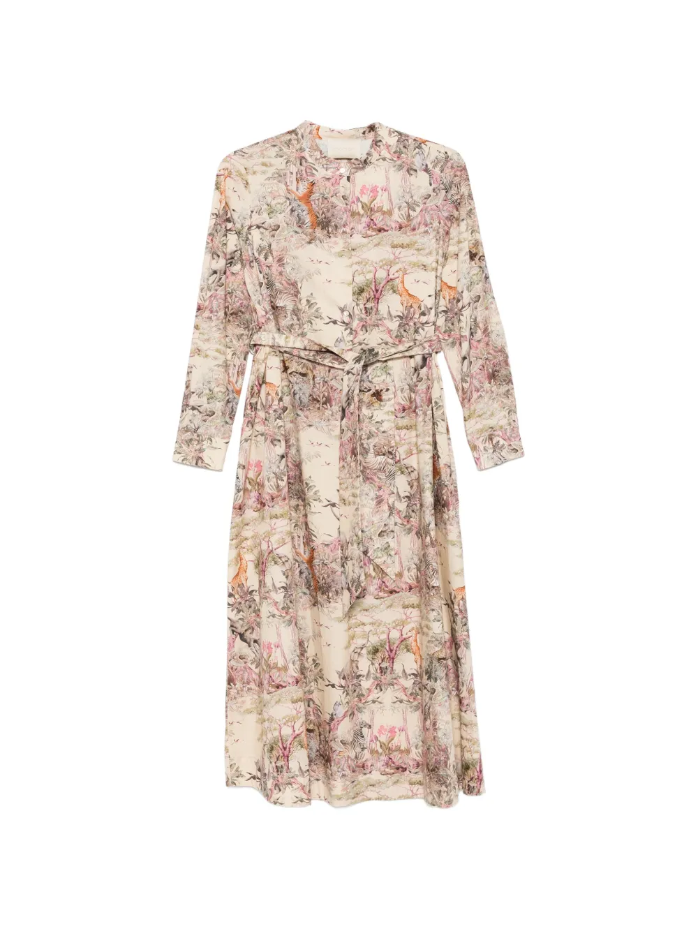 MOMONÌ Lorina animal-print belted cotton midi dress - Toni neutri