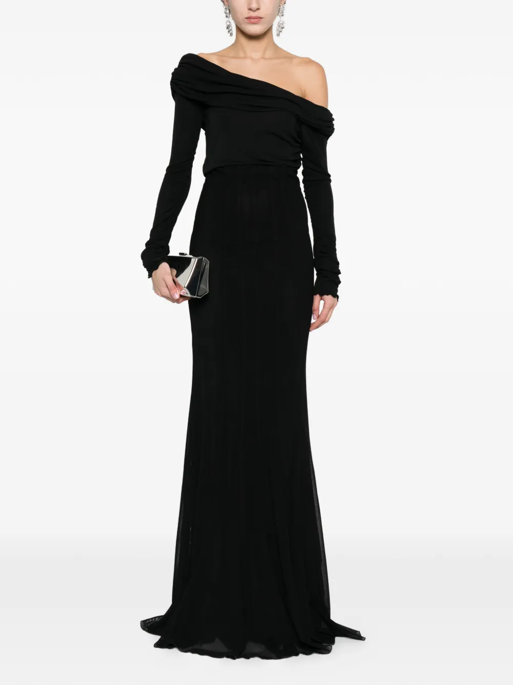 Blumarine off-shoulder long-sleeve maxi dress - Schwarz