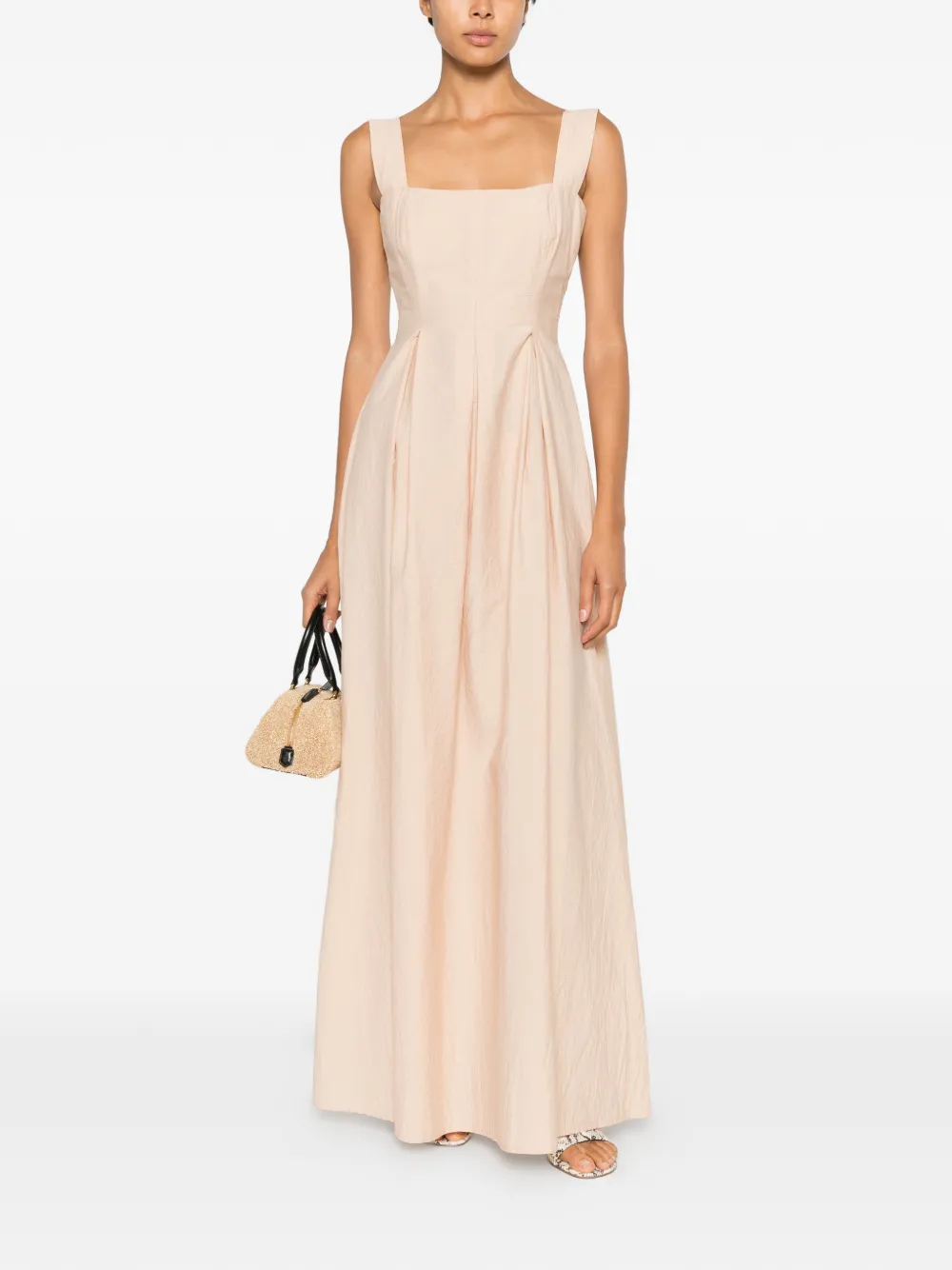 MOMONÌ Geplooide maxi-jurk met vierkante hals Beige
