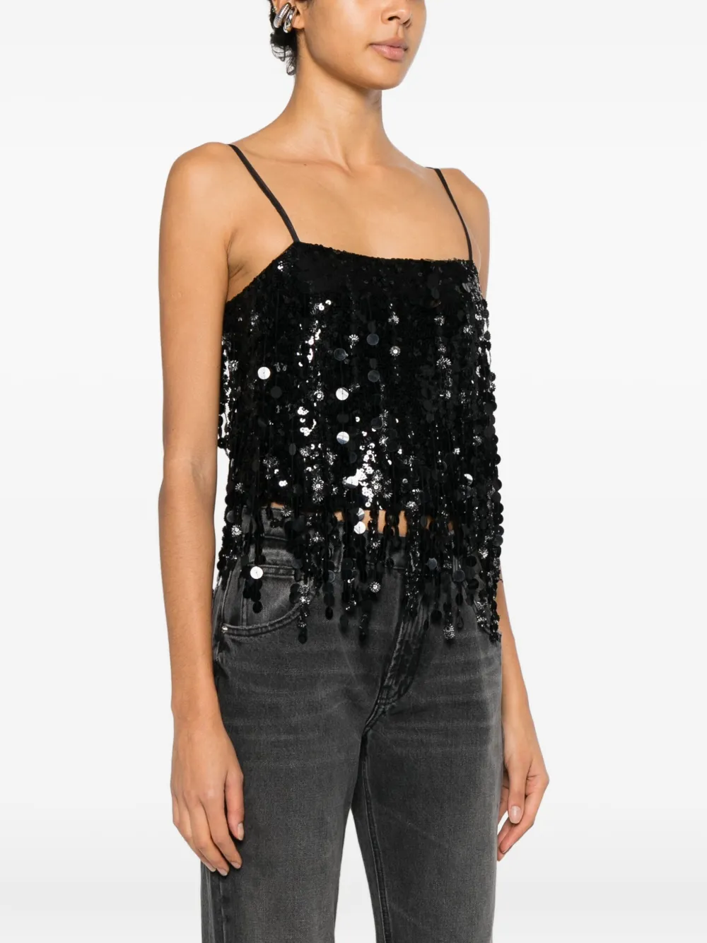 Blumarine Sequin Fringed Top In Black