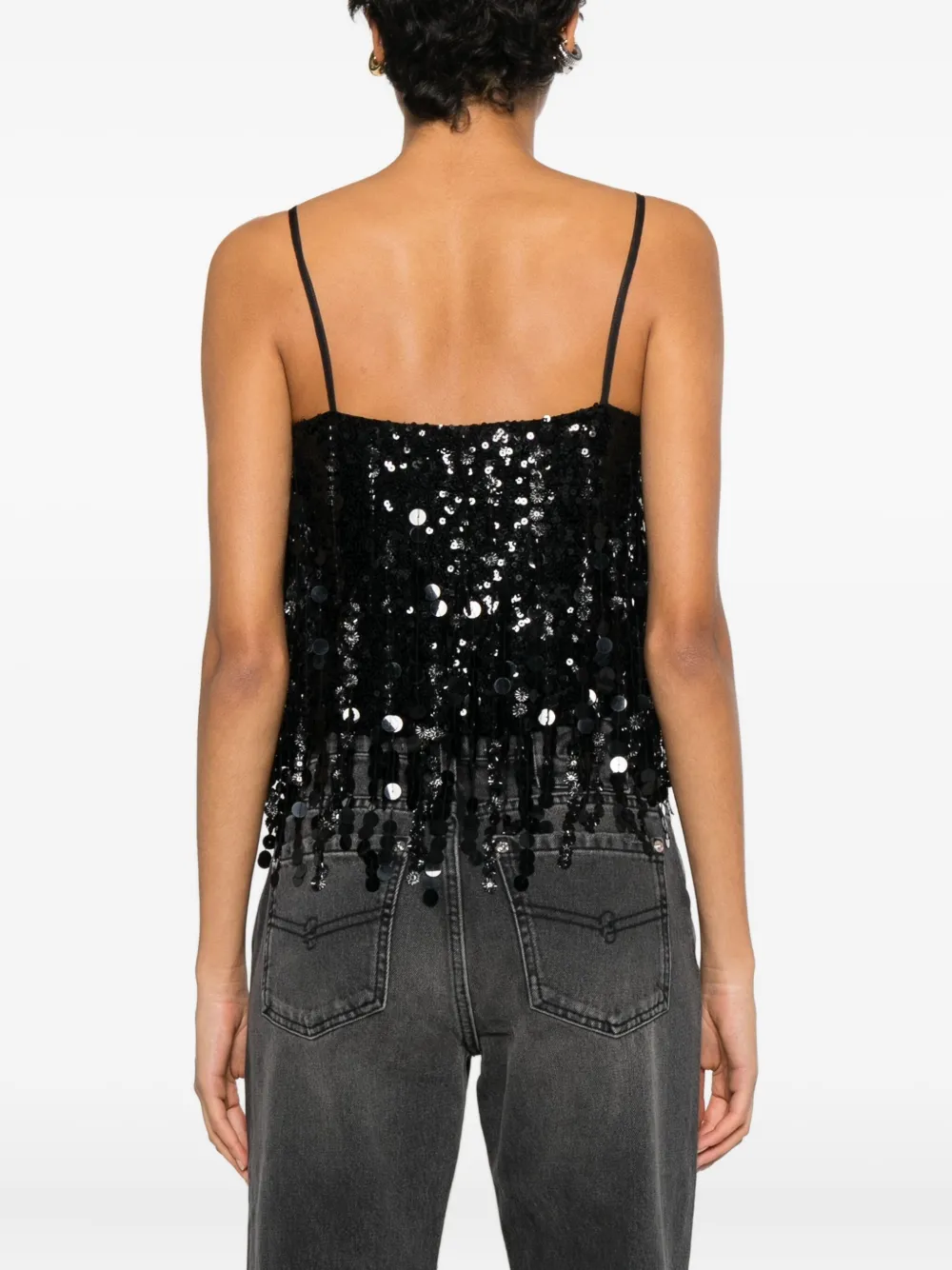 Blumarine Sequin Fringed Top In Black