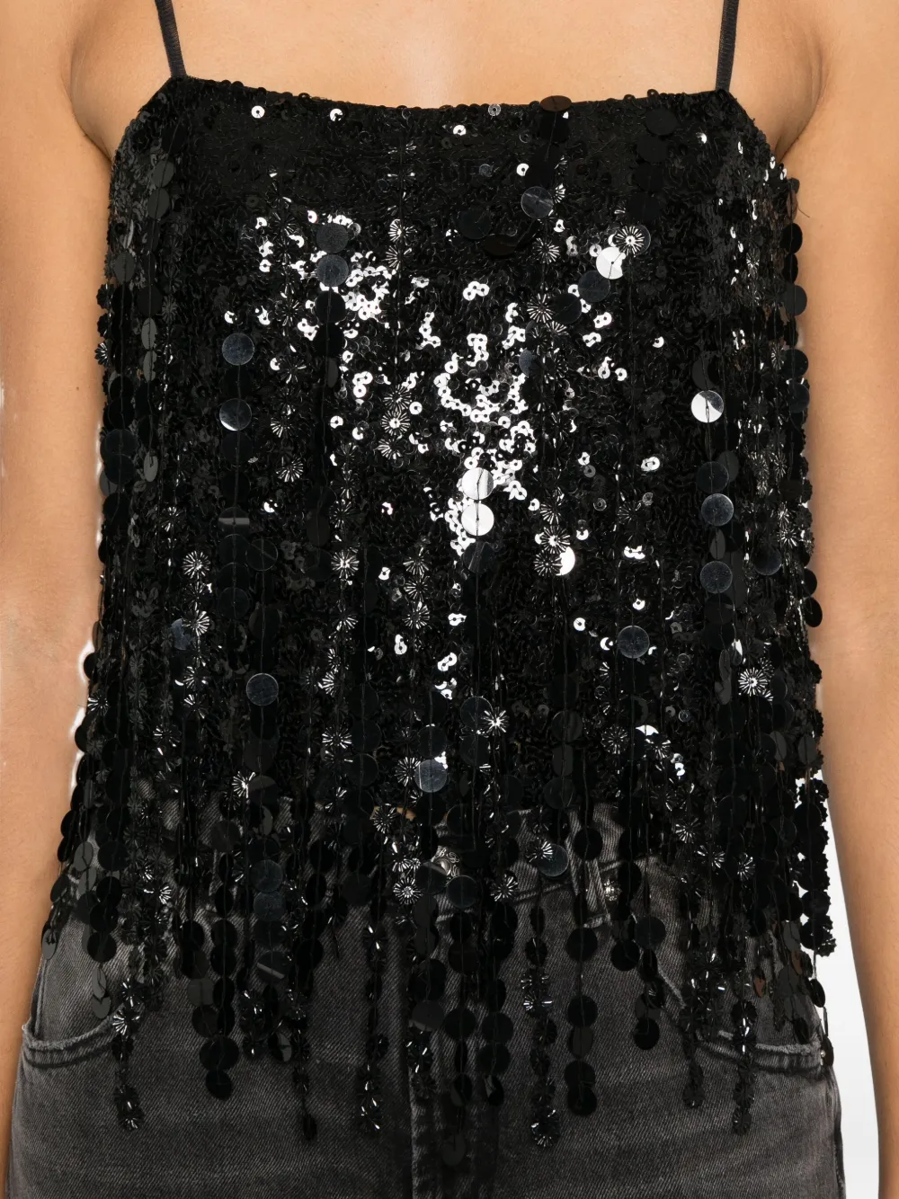 Blumarine Sequin Fringed Top In Black