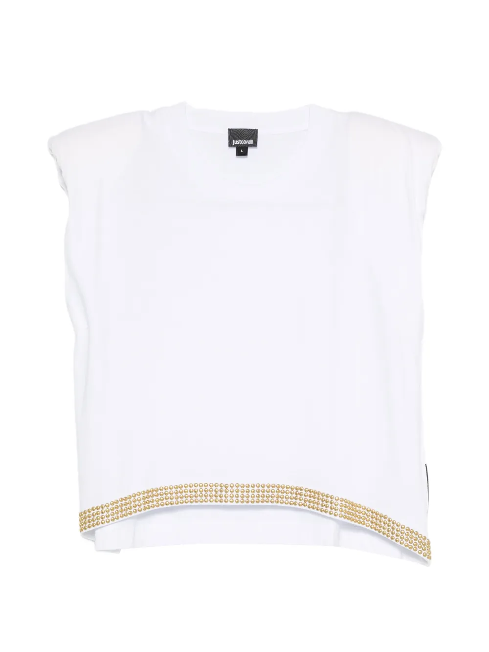 Just Cavalli stud-embellished padded-shoulder T-shirt - Bianco