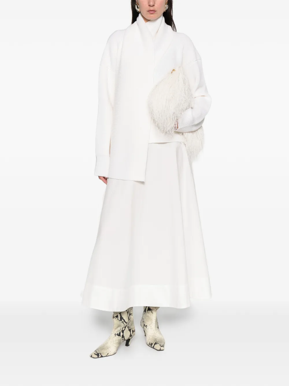 Erika Cavallini Ribbed Scarf-detailed Sweater In White