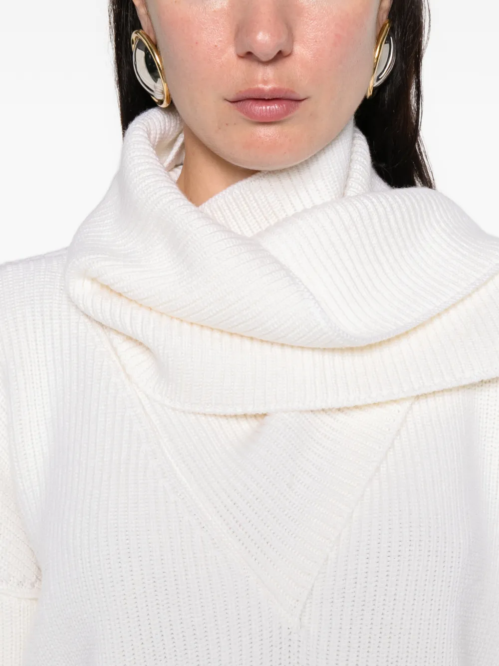 Erika Cavallini Ribbed Scarf-detailed Sweater In White