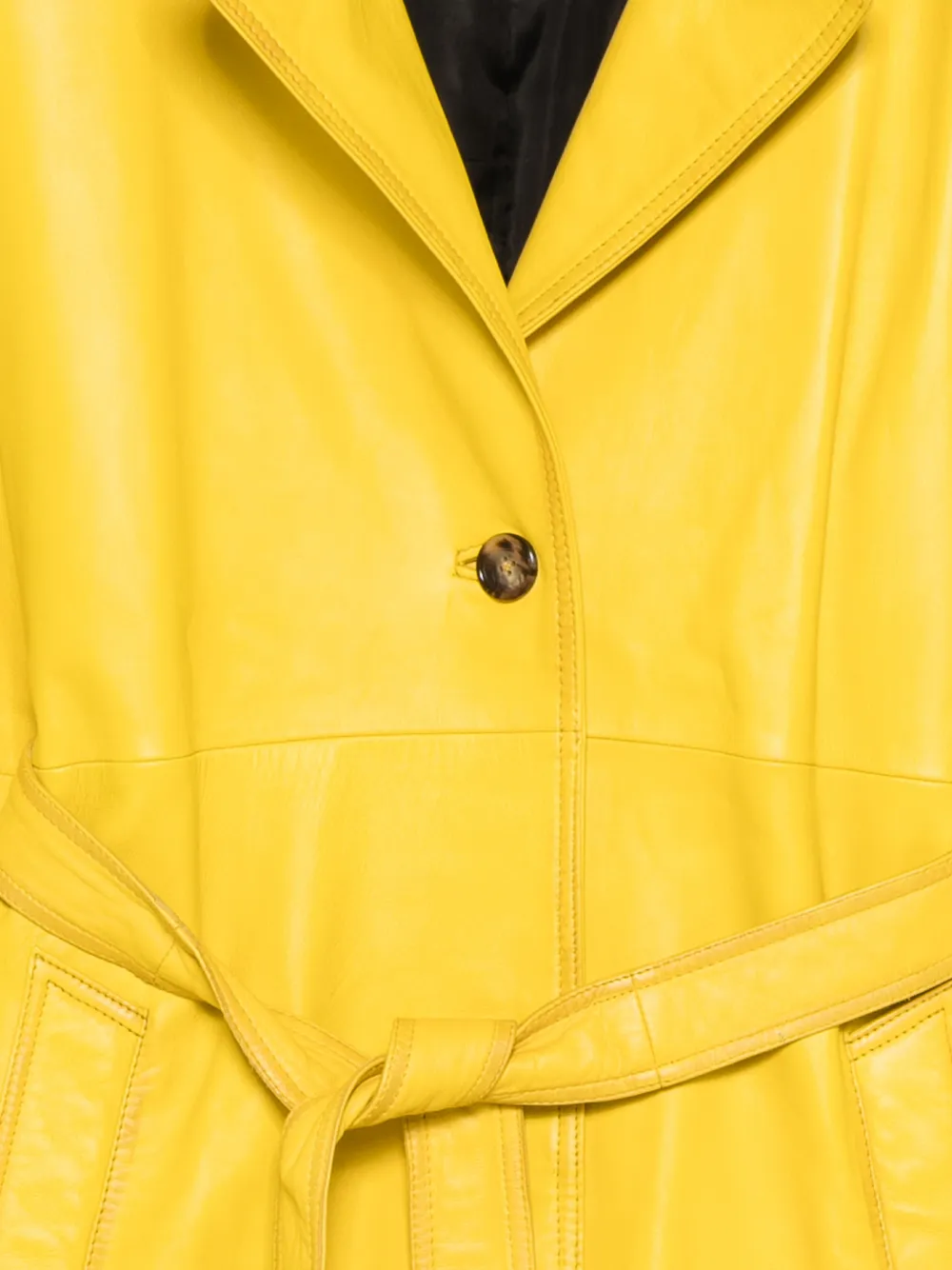  Iceberg Belted Leather Coat - Yellow 