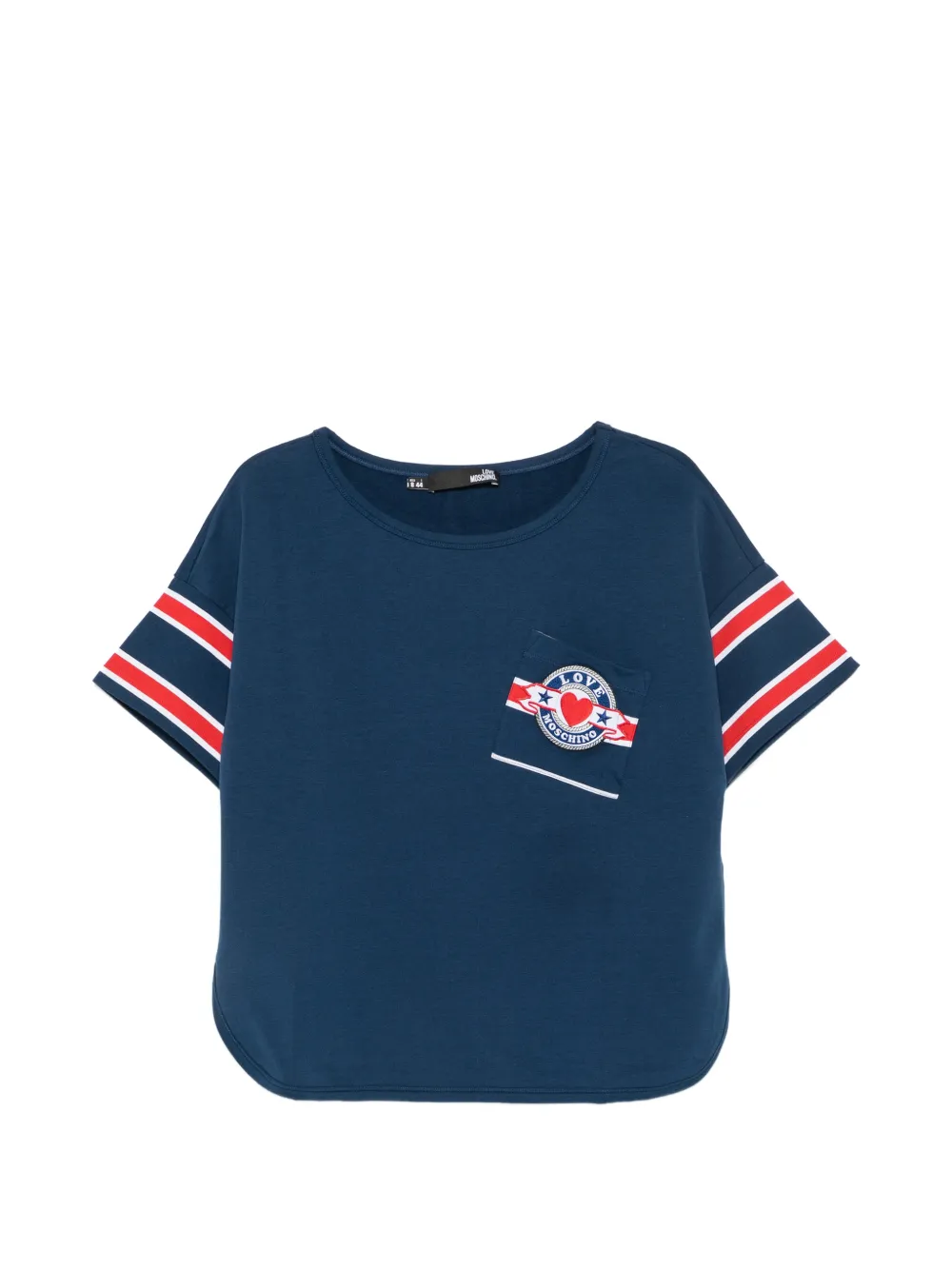 Love Moschino logo-patch striped-sleeve T-shirt - Blu