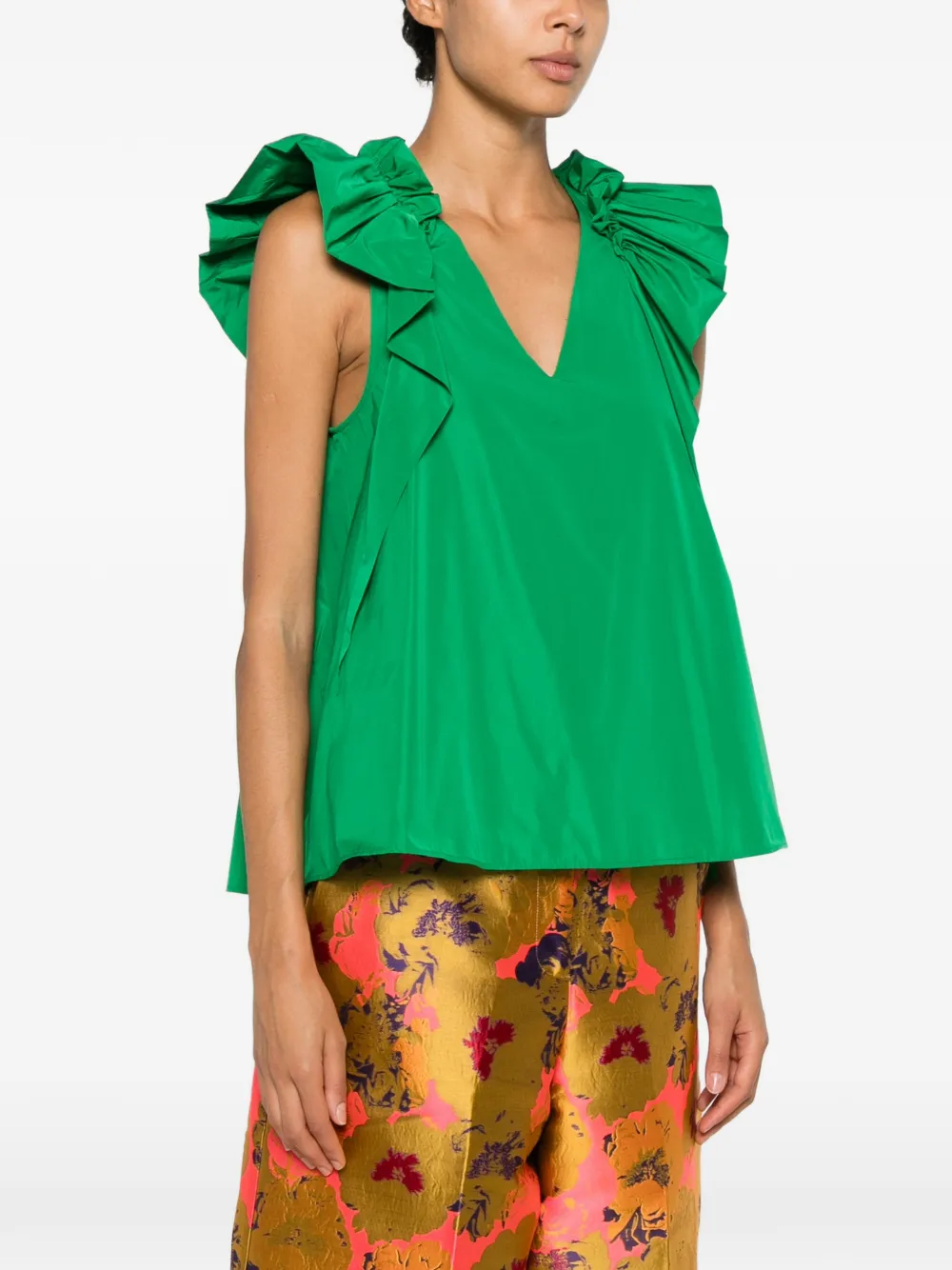  Psophia Ruffled V-neck Blouse - Verde 