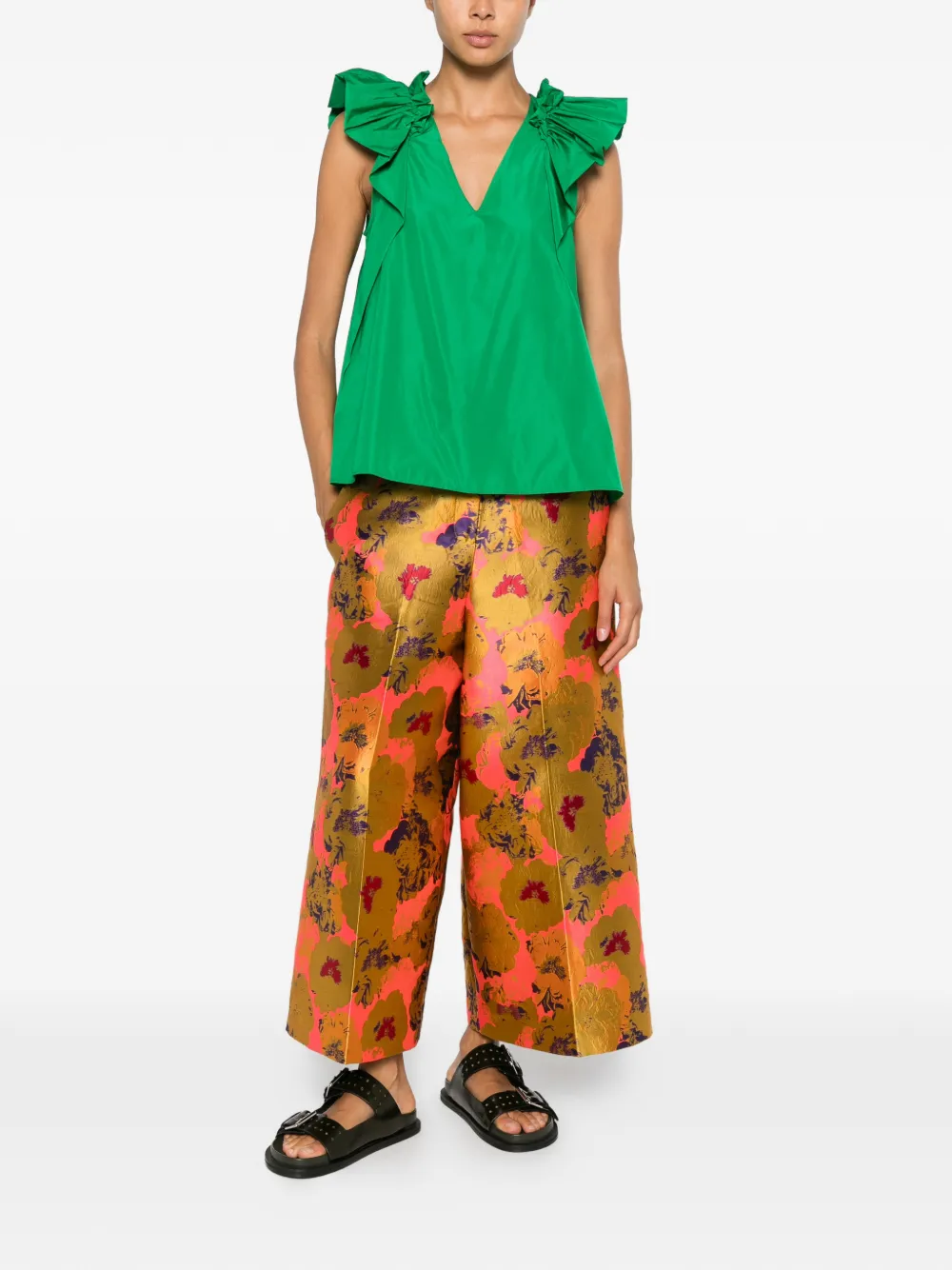  Psophia Ruffled V-neck Blouse - Verde 