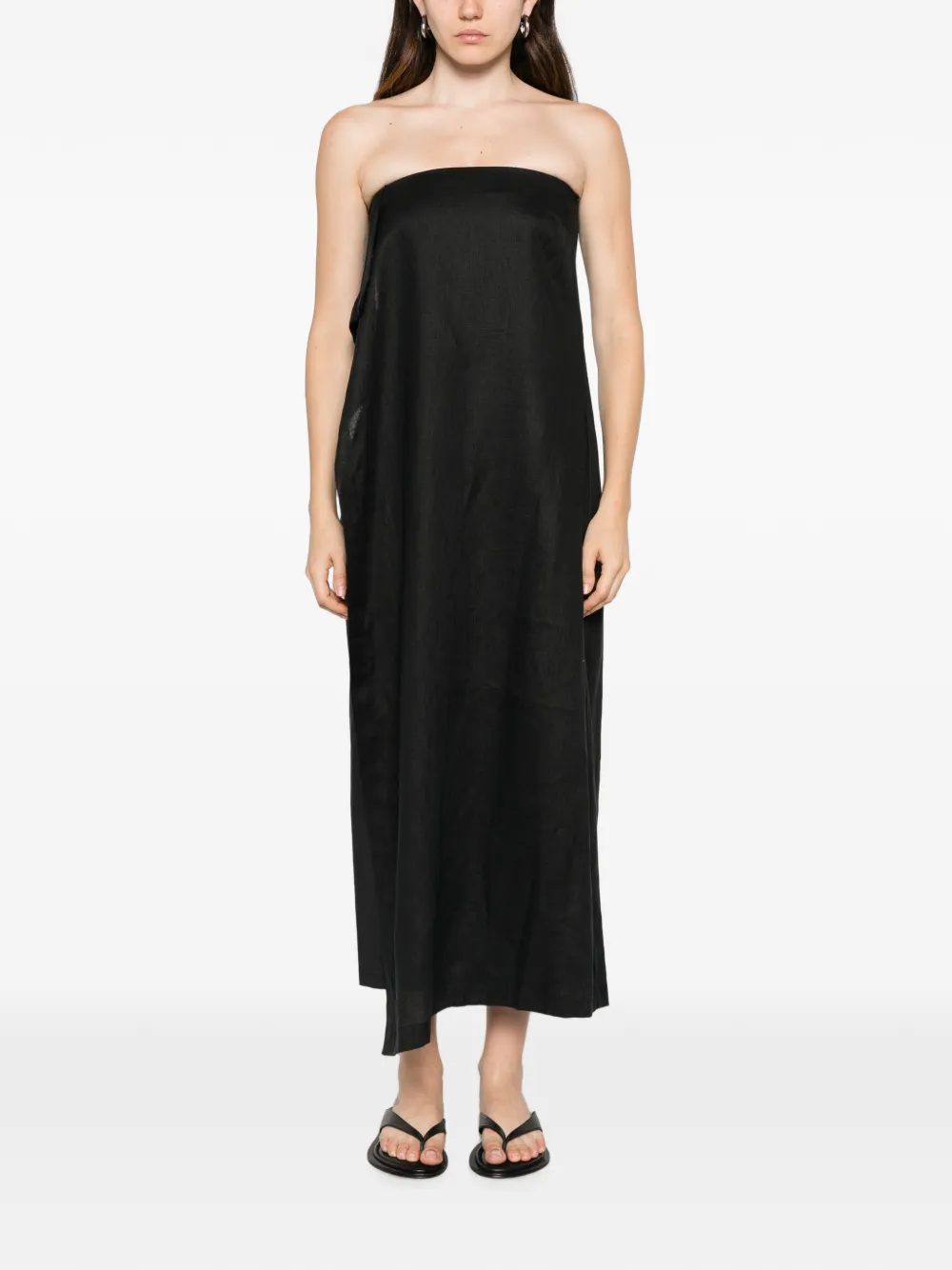 Liviana Conti Gedrapeerde asymmetrische strapless jurk Zwart