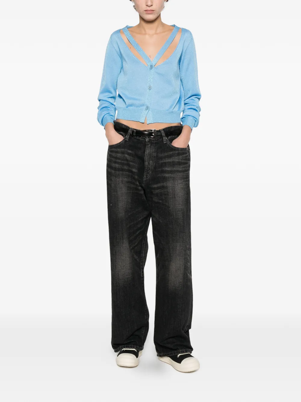  Circus Hotel Cut-out Buttoned Cardigan - Blue 