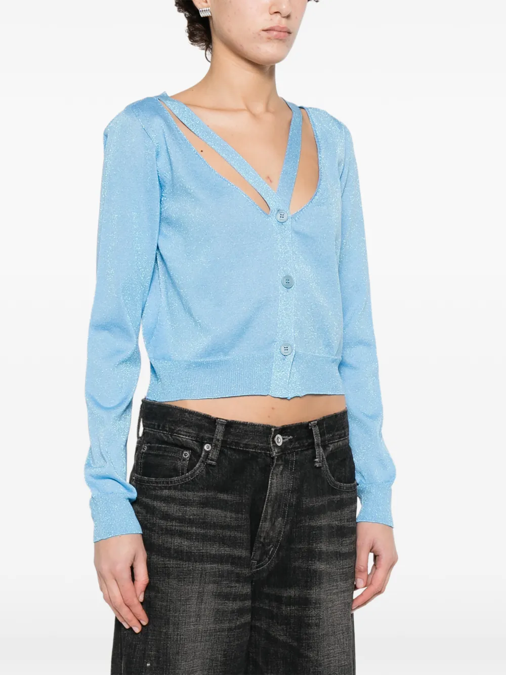  Circus Hotel Cut-out Buttoned Cardigan - Blue 