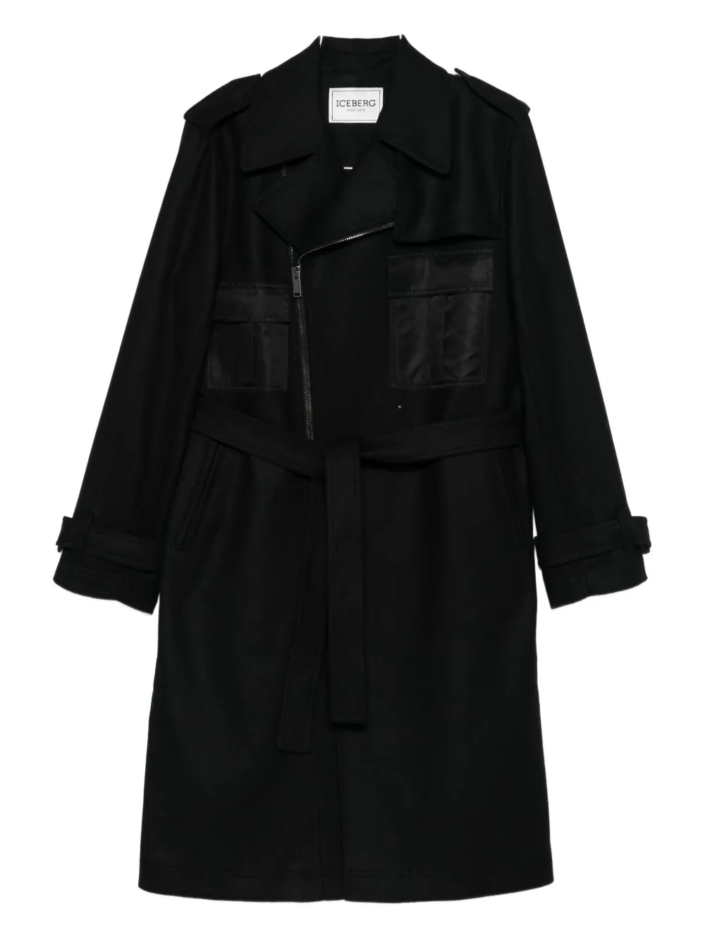 Iceberg Zip Belted Coat In Black
