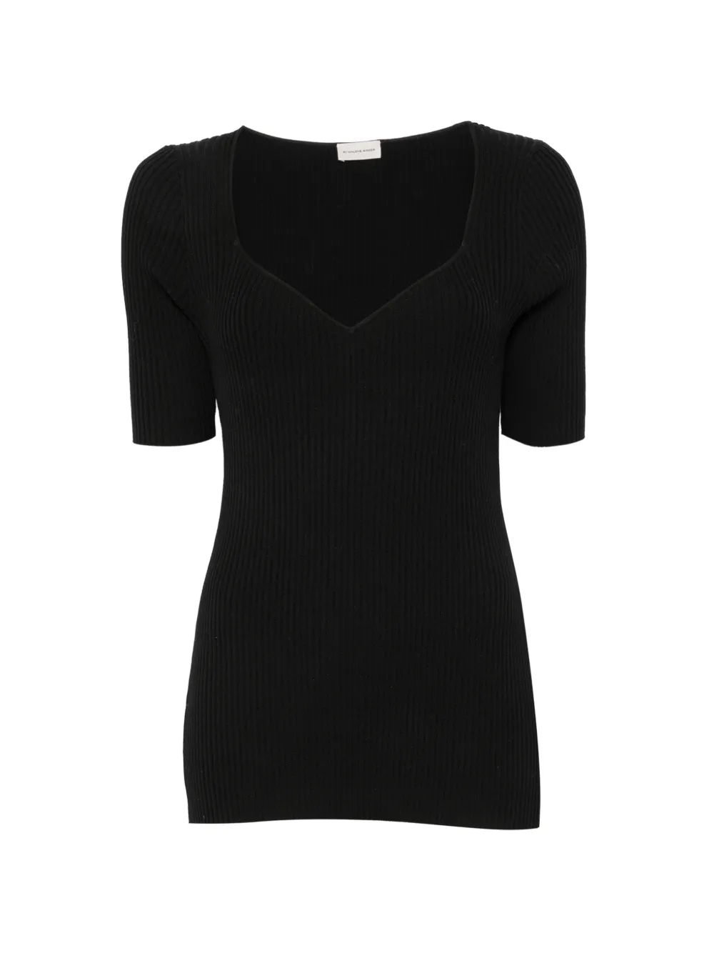By Malene Birger Feddea ribbed-knit V-neck T-shirt - Schwarz
