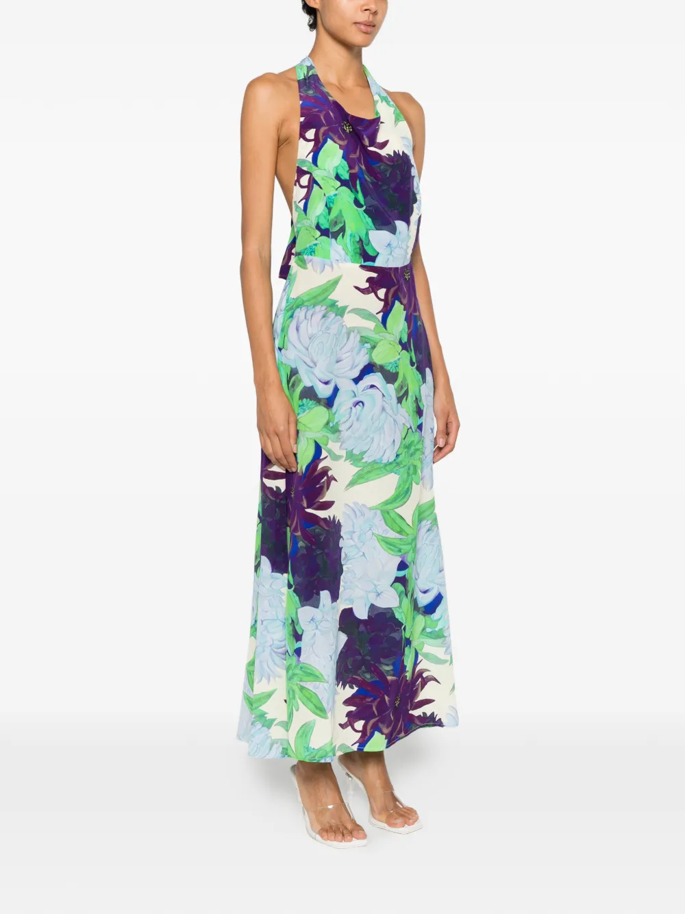  Psophia Floral-print Halterneck Maxi Dress - Tons Neutres 