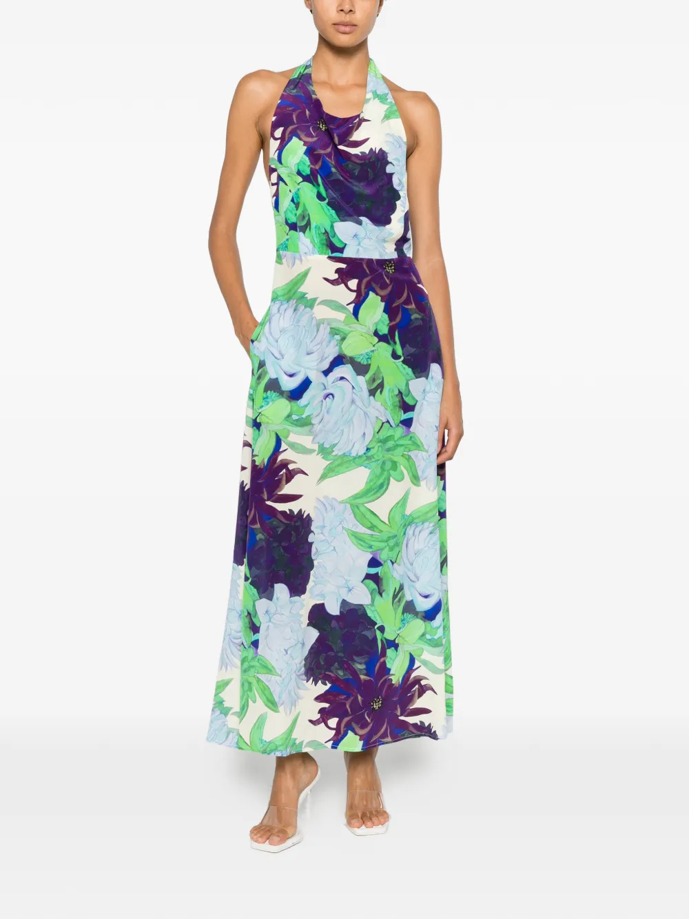  Psophia Floral-print Halterneck Maxi Dress - Tons Neutres 