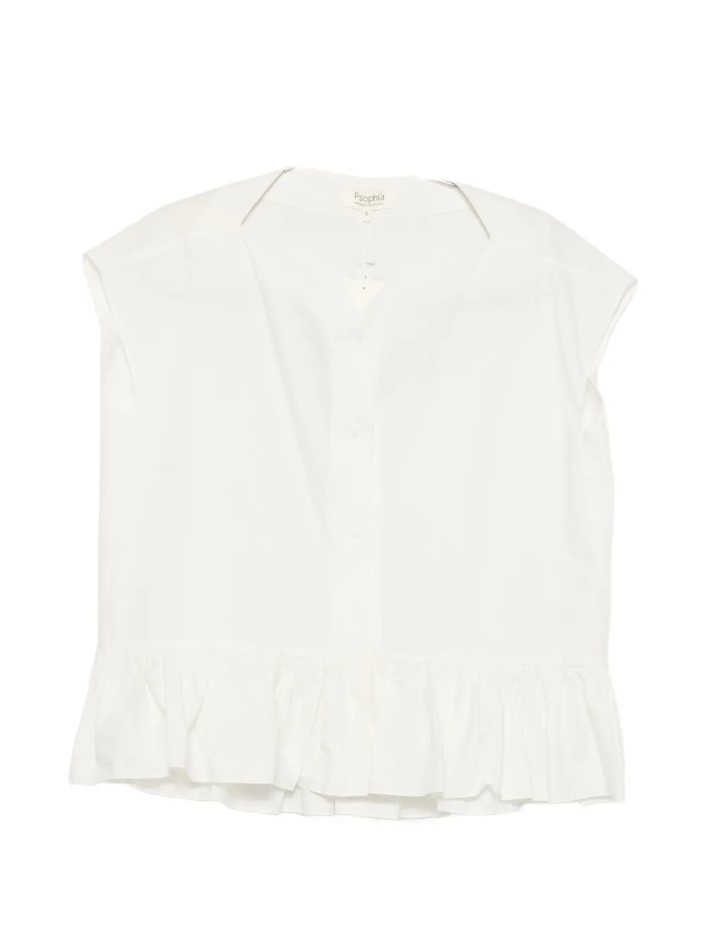 PSOPHIA ruffled-hem V-neck cotton blouse - Bianco