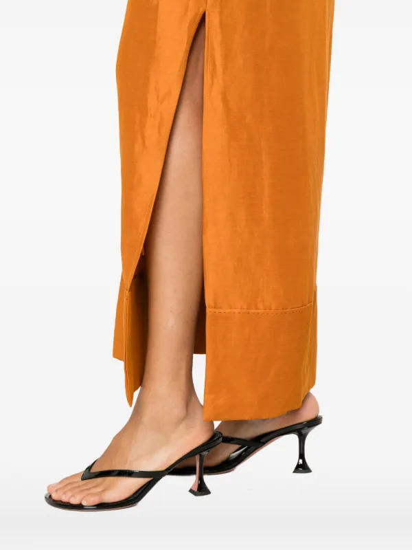 by malene birger orange dress By Malene Birger Miaenna V-neck side-slit Linen Maxi Dress | Orange