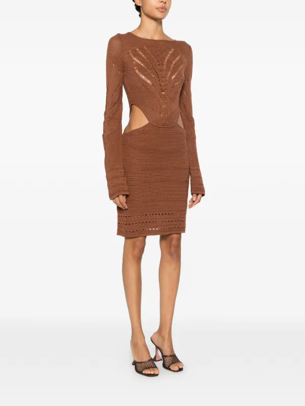 Just Cavalli cut-out crochet-knit Mini Dress | Brown
