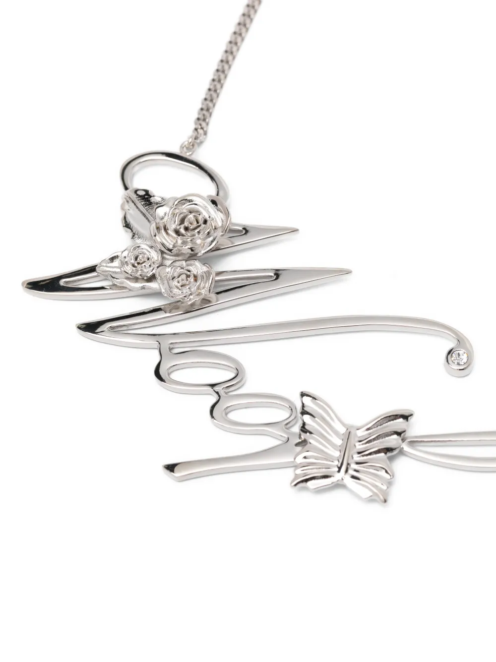 Blumarine Rose-detail Butterfly-detail Necklace In Silver