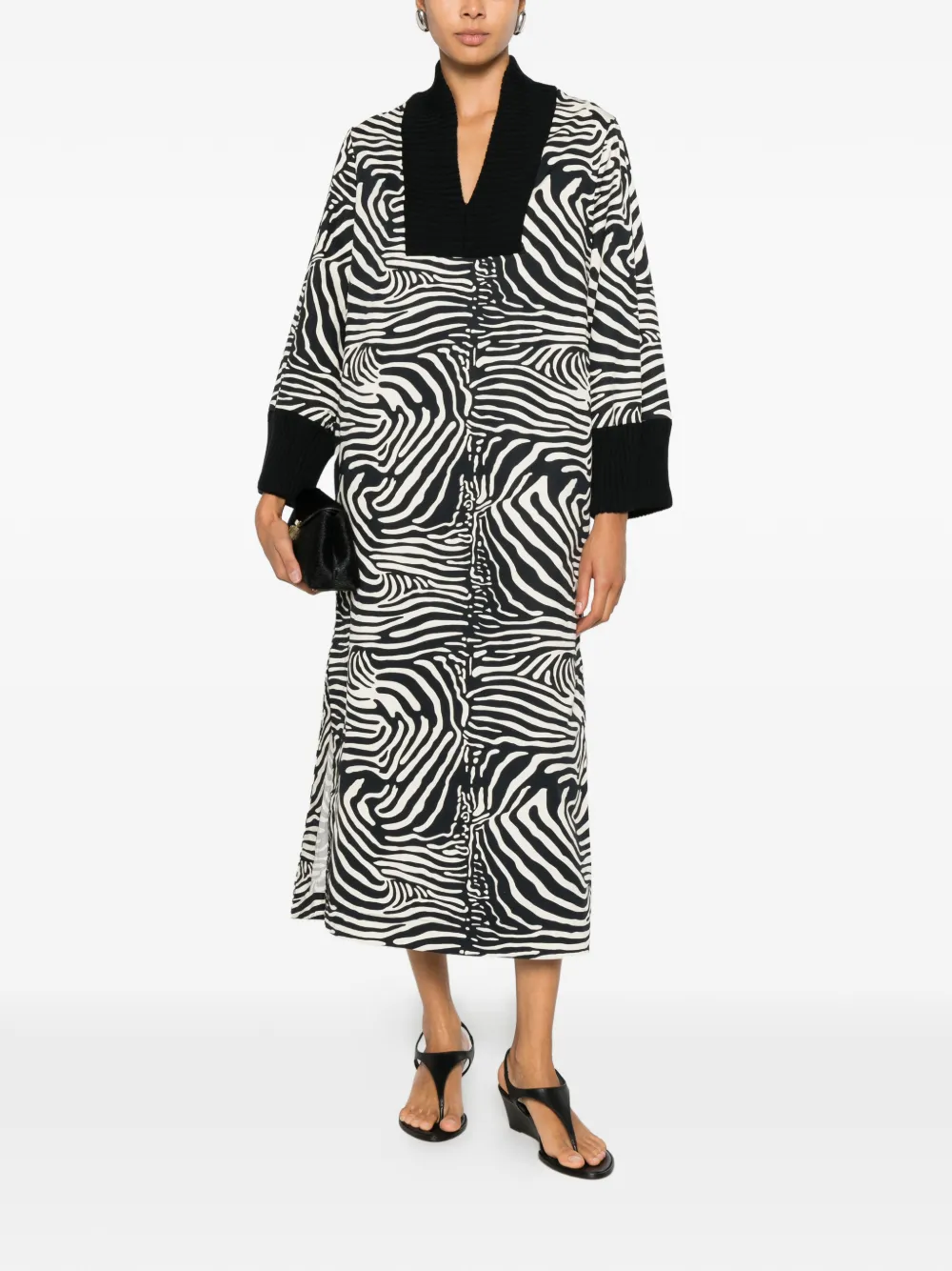 By Malene Birger Moldoa midi-jurk met zebraprint en geribbelde afwerking Wit